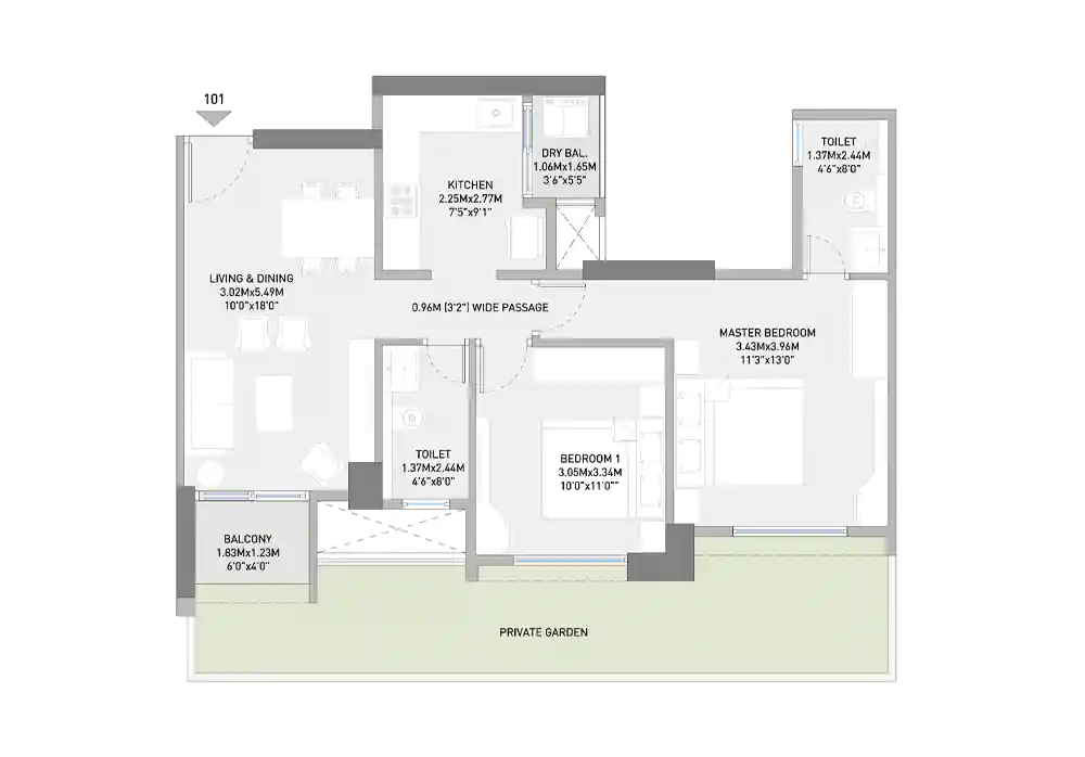 2 BHK Floor Plan