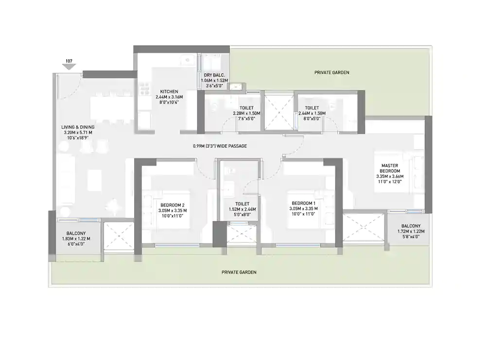 3 BHK Floor Plan