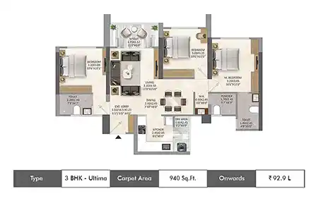 3 BHK Floor Plan