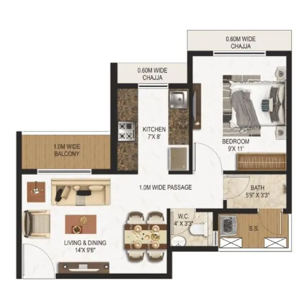 1 BHK Floor Plan