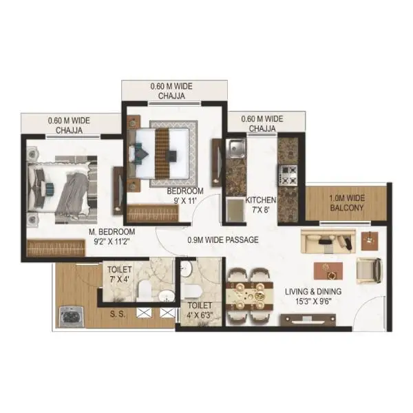 2 BHK Floor Plan