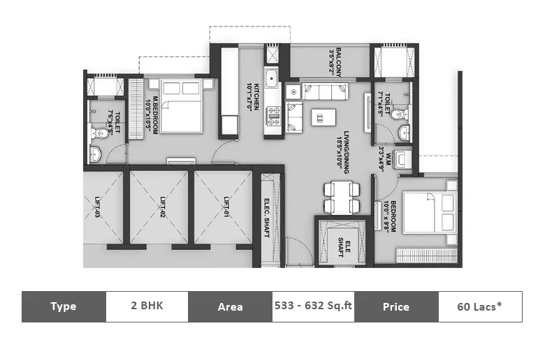 2 BHK Floor Plan